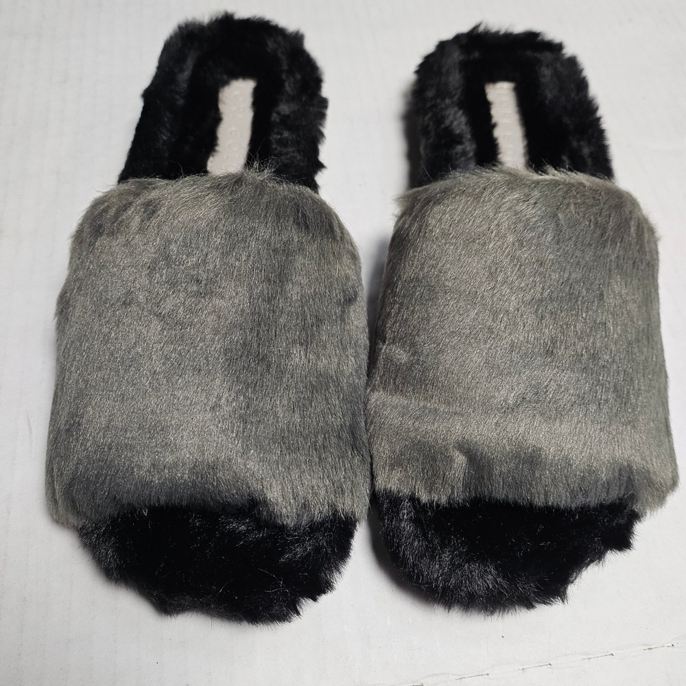 Lori Goldstein Li-Dillian Faux‎ Fur Slippers Dark Grey Black Slides Womens 5.5M